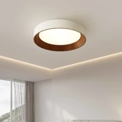 Alternative view of Lámpara de techo LED con textura de madera redonda nórdica para sala de estar, comedor, balcón, dormitorio, iluminación decorativa para el hogar
