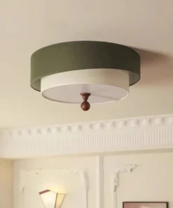 Wabi Sabi Antique Bedroom Ceiling Lights Circular Green/white Cloth Lamp Cafe Kitchen Bedroom Decor Ceiling Lamps Luminaires