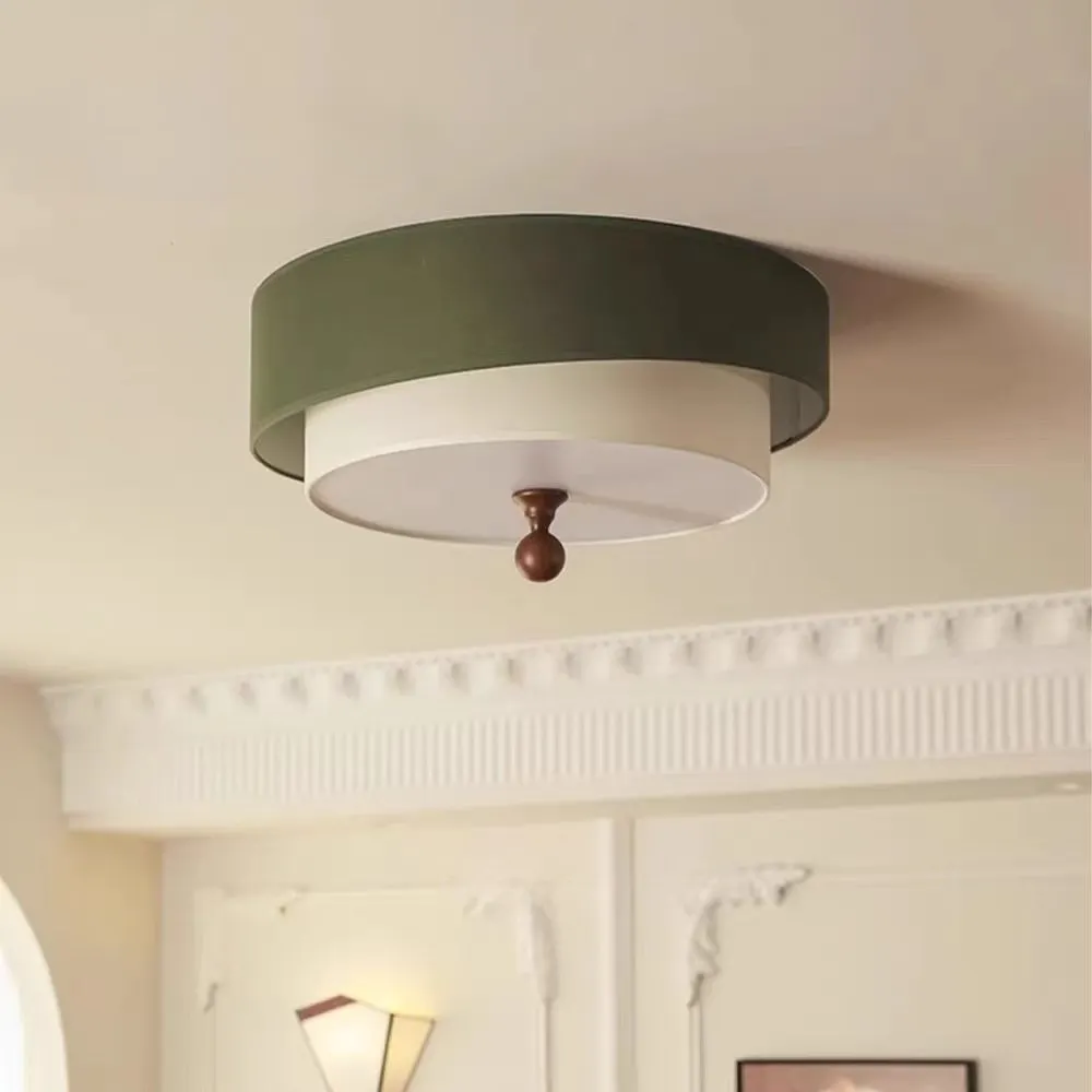 Wabi Sabi Antique Bedroom Ceiling Lights Circular Green/white Cloth Lamp Cafe Kitchen Bedroom Decor Ceiling Lamps Luminaires