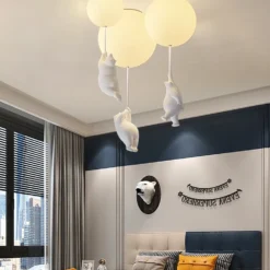 Nordic Resin Cartoon Bear Children's Room Bedroom Ceiling Light Acrylic Ball Dining Room Corridor Chandelier Warm Room Light E27 - Image 3