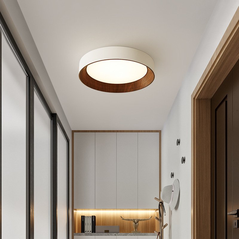 Lámpara de techo LED con textura de madera redonda nórdica para sala de estar, comedor, balcón, dormitorio, iluminación decorativa para el hogar - Image 4