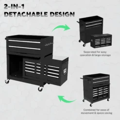 Caja y armario para herramientas 2 en 1, caja de herramientas con ruedas de 8 cajones y gran capacidad - Imagen 11