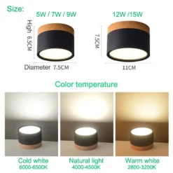 LED Downlight dimmable 5W 7W 9W12W15W Nordic wood modern Led surface mounted ceiling light spotlight, interior decoration light - Image 4