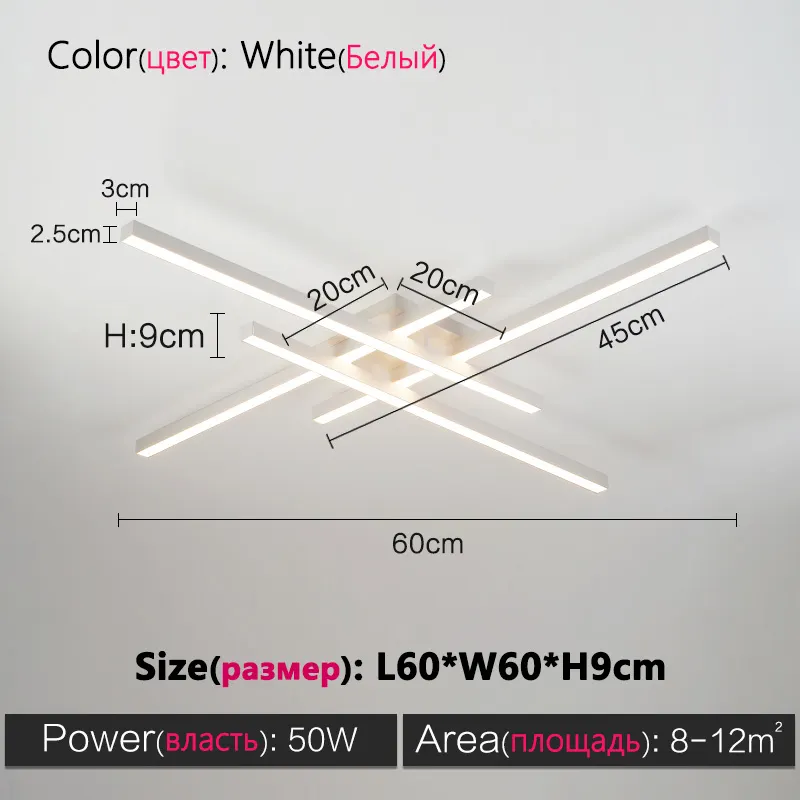 Black chandelier square bedroom lamps living room lamp led ceiling lamp Nordic minimalist creative led ceiling lamp strip lights - Image 17