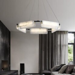 Alternative view of Lámpara colgante de mármol español D90CM para mesa de comedor, lámpara colgante de lujo de bronce para sala de estar, dormitorio, gran hotel, restaurante, lámpara colgante