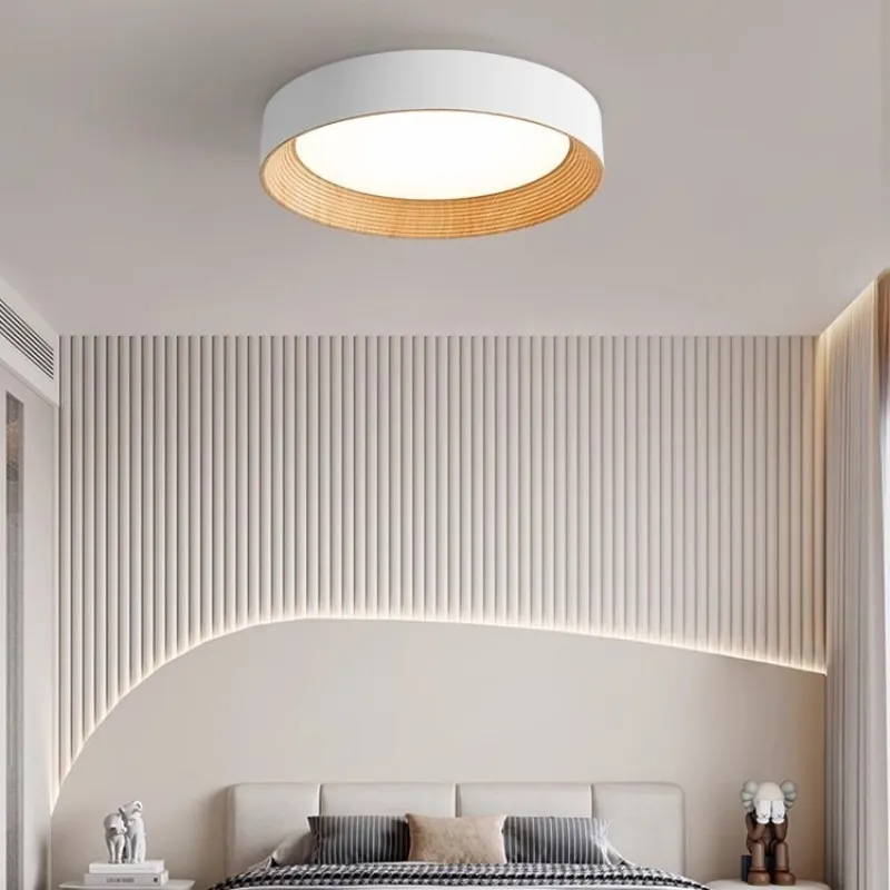 Lámpara de techo LED con textura de madera redonda nórdica para sala de estar, comedor, balcón, dormitorio, iluminación decorativa para el hogar - Image 3