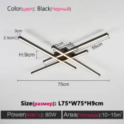 Black chandelier square bedroom lamps living room lamp led ceiling lamp Nordic minimalist creative led ceiling lamp strip lights - Image 12