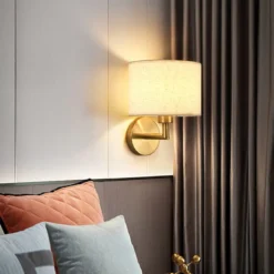 Lámpara de pared de noche con foco giratorio, moderna pantalla de tela, lámpara de lectura, aplique para dormitorio, decoración del hogar, LED E27 - Image 4