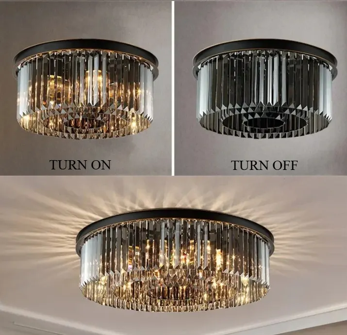 Lámpara de techo redonda moderna de cristal de lujo, lámpara de techo redonda negra E14, luminarias LED para cocina, comedor, dormitorio, iluminación del hogar. - Image 3