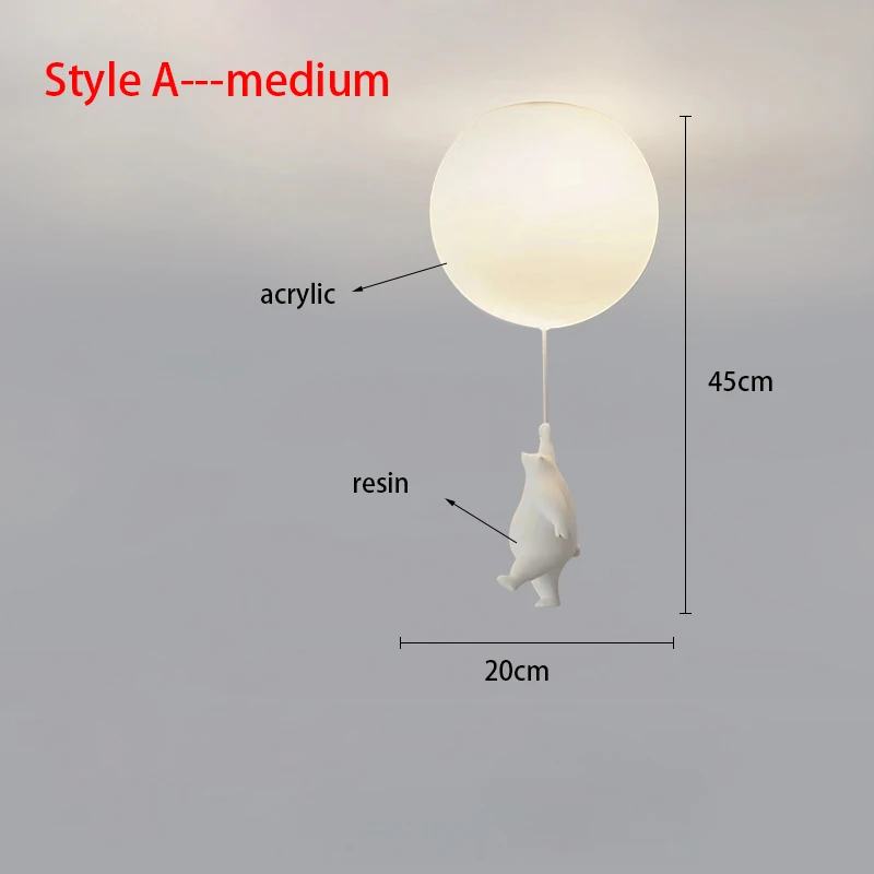 Nordic Resin Cartoon Bear Children's Room Bedroom Ceiling Light Acrylic Ball Dining Room Corridor Chandelier Warm Room Light E27 - Image 8