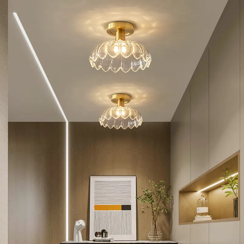 Lámpara de techo minimalista posmoderna de cobre de lujo para el hogar, el guardarropa, el dormitorio, el porche, el balcón, el pasillo, la iluminación de cristal. - Image 4