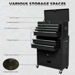 Caja y armario para herramientas 2 en 1, caja de herramientas con ruedas de 8 cajones y gran capacidad - Imagen 12