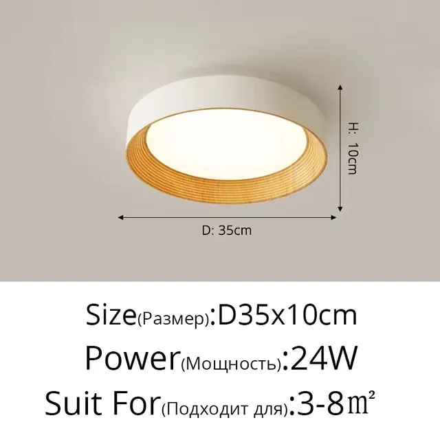 Lámpara de techo LED con textura de madera redonda nórdica para sala de estar, comedor, balcón, dormitorio, iluminación decorativa para el hogar - Image 6