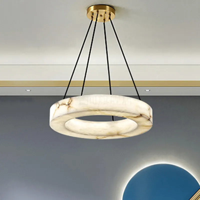 50CM Grand Spanish Natural Marble Chandelier Dining Living Room Bedroom Luxurious Restaurant Hotel Ring Pendant Lights Led