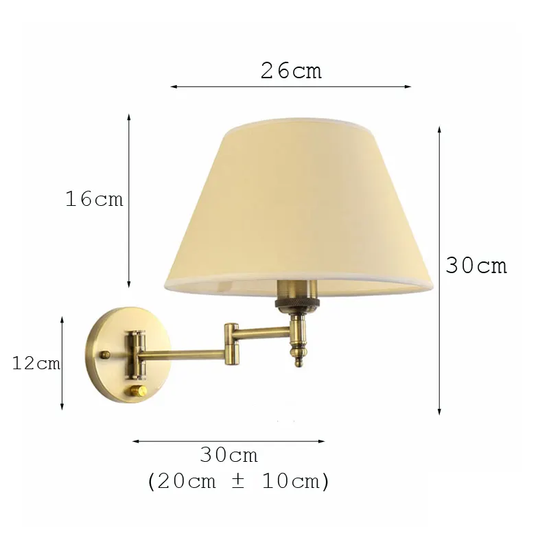 Lámpara de pared telescópica americana de tela de hierro, plegable, con brazo basculante, creativa, para dormitorio, mesita de noche, estudio, lectura.