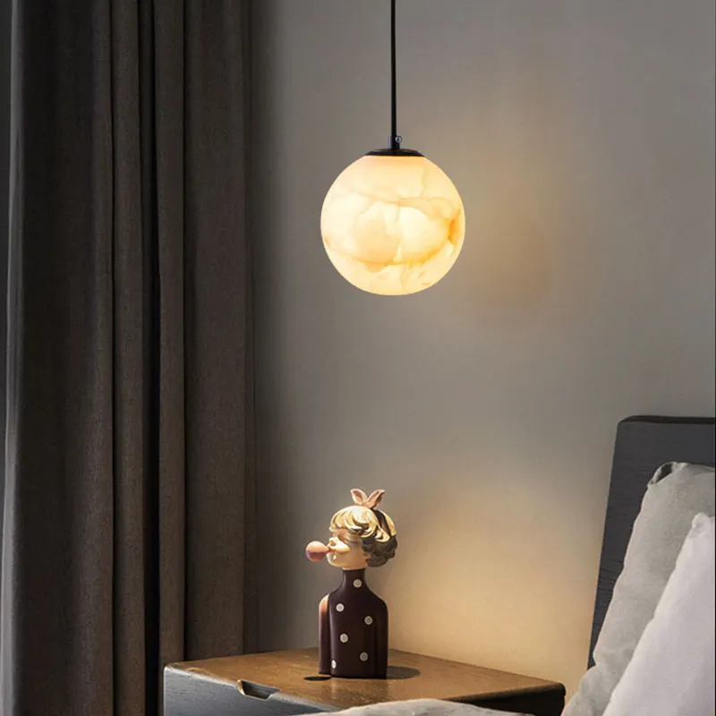 Luxury Marble Moon Chandelier Hotel Restaurant Aisle Bedroom Bedside Storefront Decoration Copper Planet Pendant Lighting