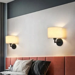 Lámpara de pared de noche con foco giratorio, moderna pantalla de tela, lámpara de lectura, aplique para dormitorio, decoración del hogar, LED E27 - Image 5