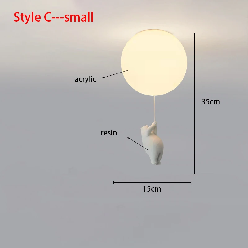 Nordic Resin Cartoon Bear Children's Room Bedroom Ceiling Light Acrylic Ball Dining Room Corridor Chandelier Warm Room Light E27 - Image 9