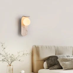 Alternative view of Lámpara de pared LED de vidrio blanco IWHD, lámpara de noche, vestíbulo, pasillo, estilo nórdico moderno, cueva amarilla, piedra creativa, lámpara de escalera
