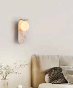Alternative view of Lámpara de pared LED de vidrio blanco IWHD, lámpara de noche, vestíbulo, pasillo, estilo nórdico moderno, cueva amarilla, piedra creativa, lámpara de escalera