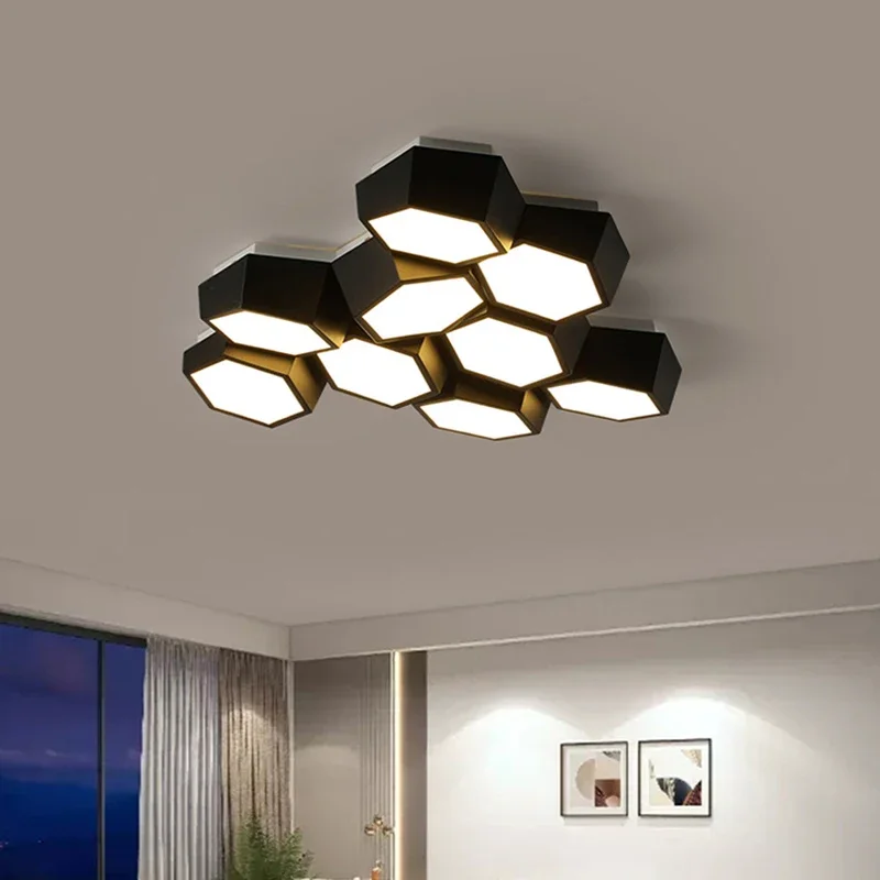 Modern Geometry Led Ceiling Lights White Black Alloy Ceiling Chandelier Lighting For Living Room Bedroom Home Decor Ceiling Lamp - Image 2
