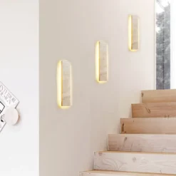 Lámpara de pared rectangular moderna de piedra natural, 3000/4000/5000 K, ideal para salón, dormitorio, comedor y baño.