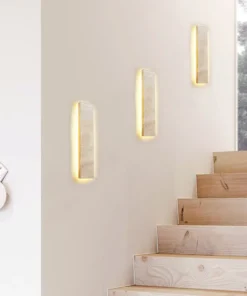Lámpara de pared rectangular moderna de piedra natural, 3000/4000/5000 K, ideal para salón, dormitorio, comedor y baño.