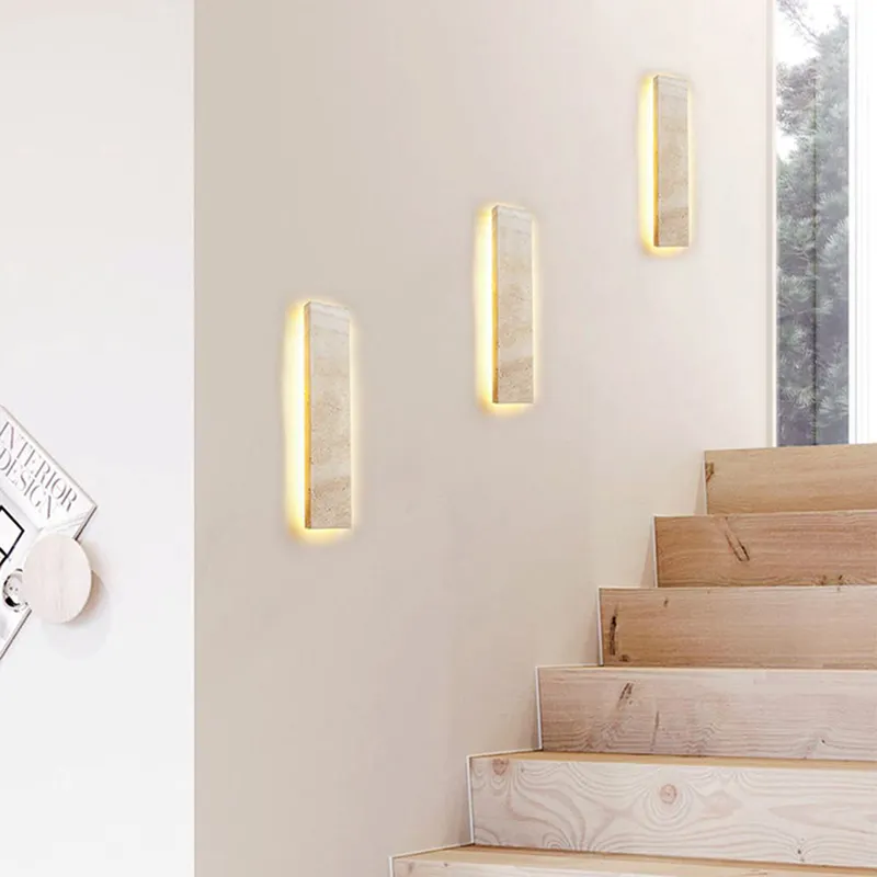 Lámpara de pared rectangular moderna de piedra natural, 3000/4000/5000 K, ideal para salón, dormitorio, comedor y baño.