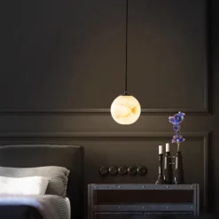 Luxury Marble Moon Chandelier Hotel Restaurant Aisle Bedroom Bedside Storefront Decoration Copper Planet Pendant Lighting - Image 2