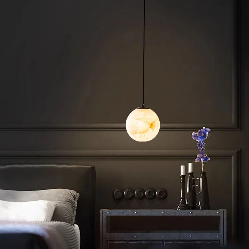 Luxury Marble Moon Chandelier Hotel Restaurant Aisle Bedroom Bedside Storefront Decoration Copper Planet Pendant Lighting - Image 2