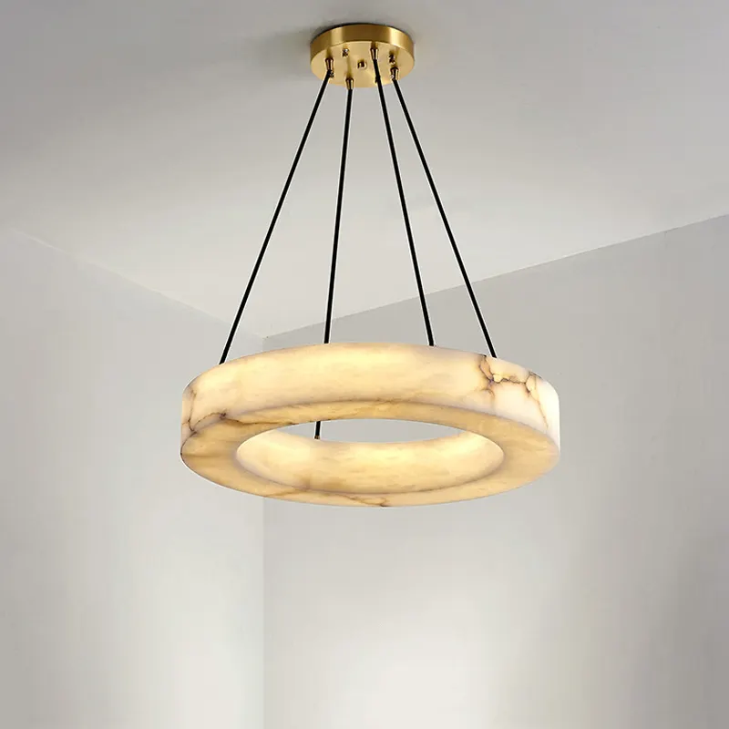 50CM Grand Spanish Natural Marble Chandelier Dining Living Room Bedroom Luxurious Restaurant Hotel Ring Pendant Lights Led - Image 3