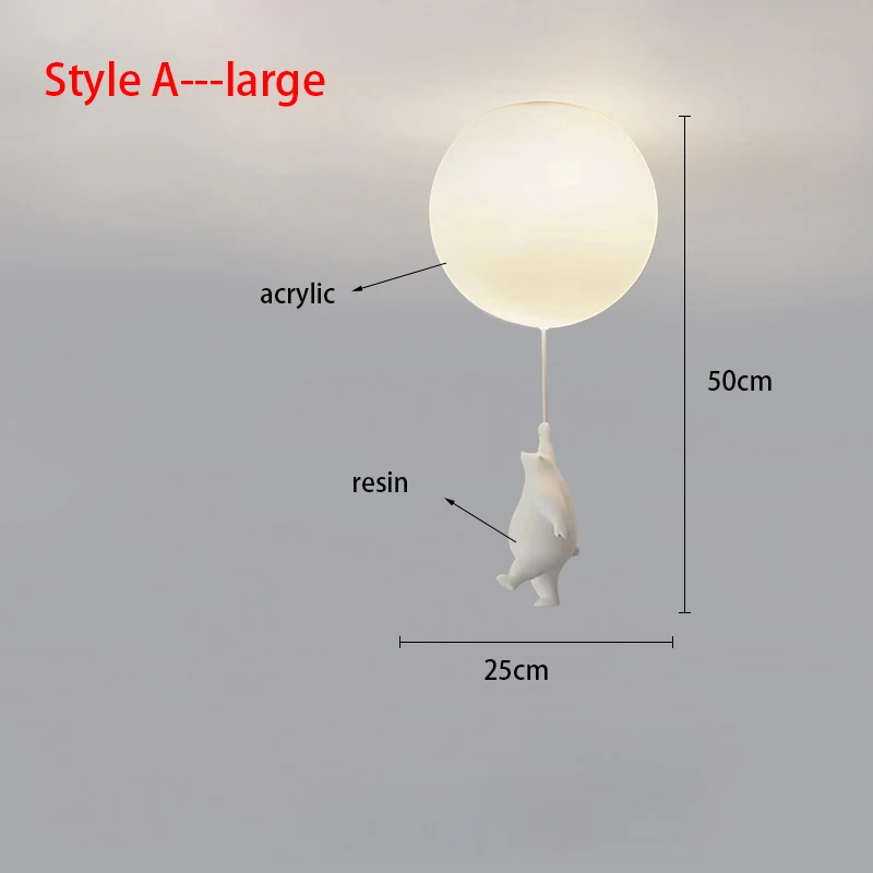 Nordic Resin Cartoon Bear Children's Room Bedroom Ceiling Light Acrylic Ball Dining Room Corridor Chandelier Warm Room Light E27 - Image 4