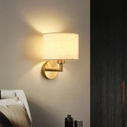 Alternative view of Lámpara de pared de noche con foco giratorio, moderna pantalla de tela, lámpara de lectura, aplique para dormitorio, decoración del hogar, LED E27