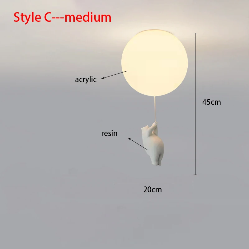 Nordic Resin Cartoon Bear Children's Room Bedroom Ceiling Light Acrylic Ball Dining Room Corridor Chandelier Warm Room Light E27 - Image 10