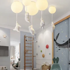 Nordic Resin Cartoon Bear Children's Room Bedroom Ceiling Light Acrylic Ball Dining Room Corridor Chandelier Warm Room Light E27 - Image 5