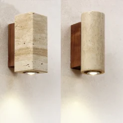 Alternative view of Lámpara de pared de mármol amarillo Wabi Sabi, LED, mesita de noche, japonesa, para dormitorio, sala de estar, aplique de pared de travertino, decoración para escalera y pasillo.