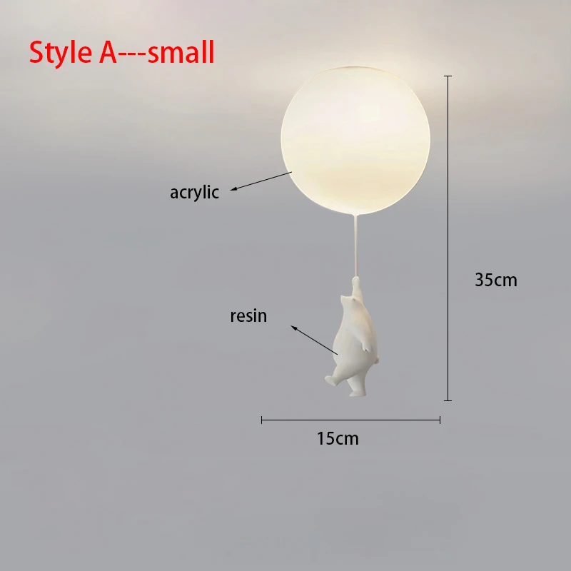 Nordic Resin Cartoon Bear Children's Room Bedroom Ceiling Light Acrylic Ball Dining Room Corridor Chandelier Warm Room Light E27 - Image 7