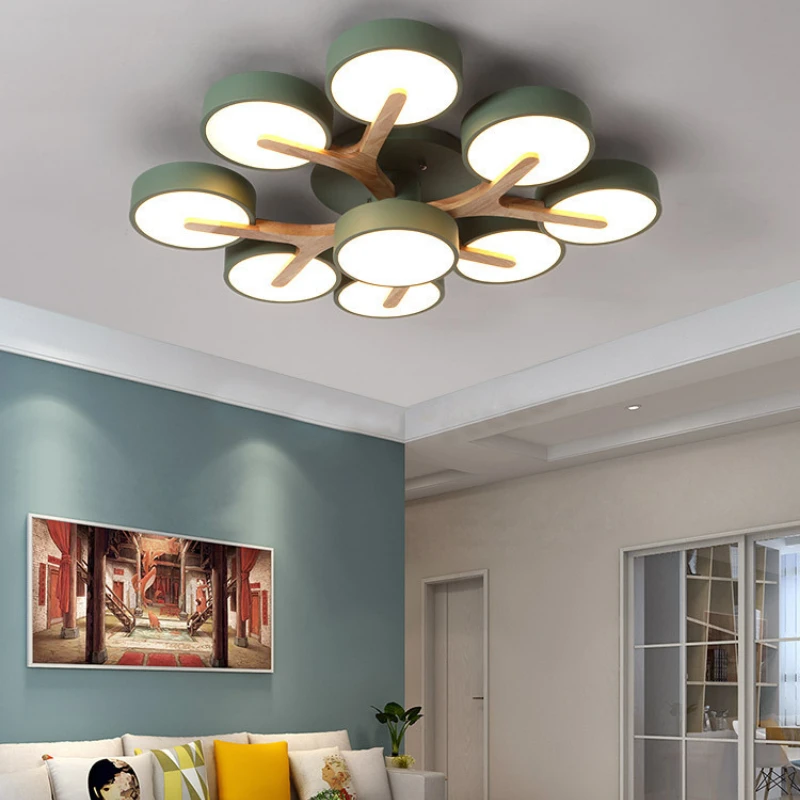 Nordic Modern Macaron Ceiling Lamp Chandelier Bedroom Minimalist Wood Home Decor Living Room Kitchen LED Lighting Fixtures - Image 2