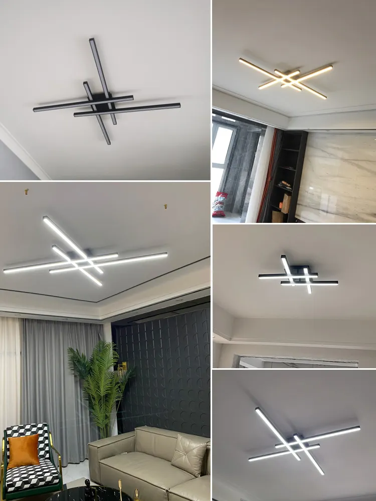 Black chandelier square bedroom lamps living room lamp led ceiling lamp Nordic minimalist creative led ceiling lamp strip lights - Image 2