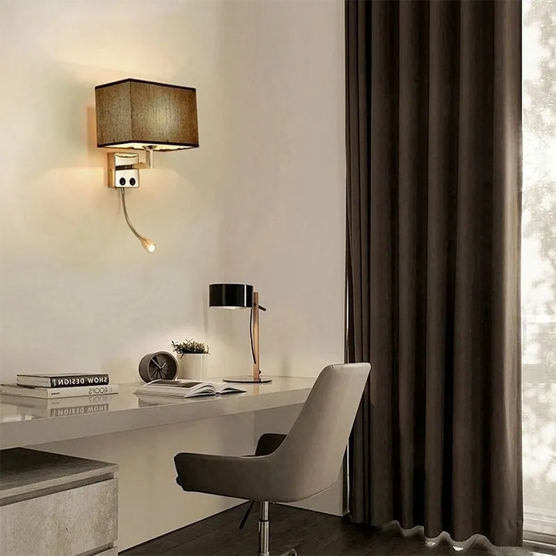 E27 Fabric Wall lamp with Switch LED Spotlight Reading Light Bedroom Study Equipment Hotel Bedhead Nordic Home Decoration Light - Image 2