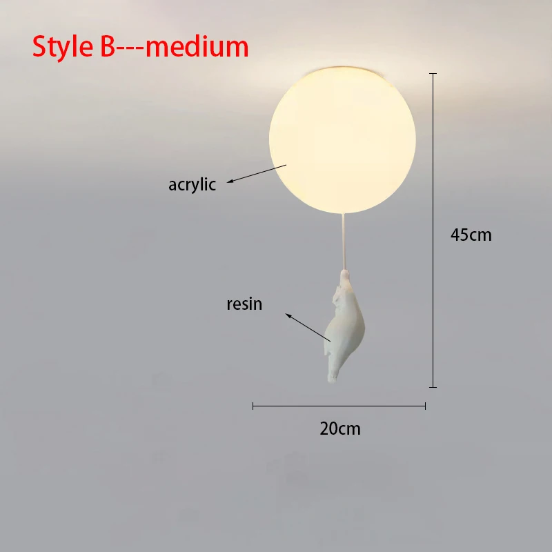 Nordic Resin Cartoon Bear Children's Room Bedroom Ceiling Light Acrylic Ball Dining Room Corridor Chandelier Warm Room Light E27 - Image 11