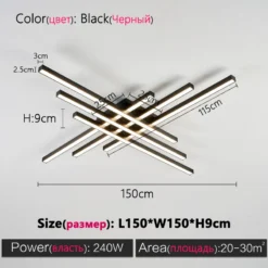 Black chandelier square bedroom lamps living room lamp led ceiling lamp Nordic minimalist creative led ceiling lamp strip lights - Image 16