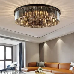 Lámpara de techo redonda moderna de cristal de lujo, lámpara de techo redonda negra E14, luminarias LED para cocina, comedor, dormitorio, iluminación del hogar.