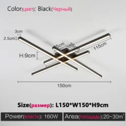 Black chandelier square bedroom lamps living room lamp led ceiling lamp Nordic minimalist creative led ceiling lamp strip lights - Image 14