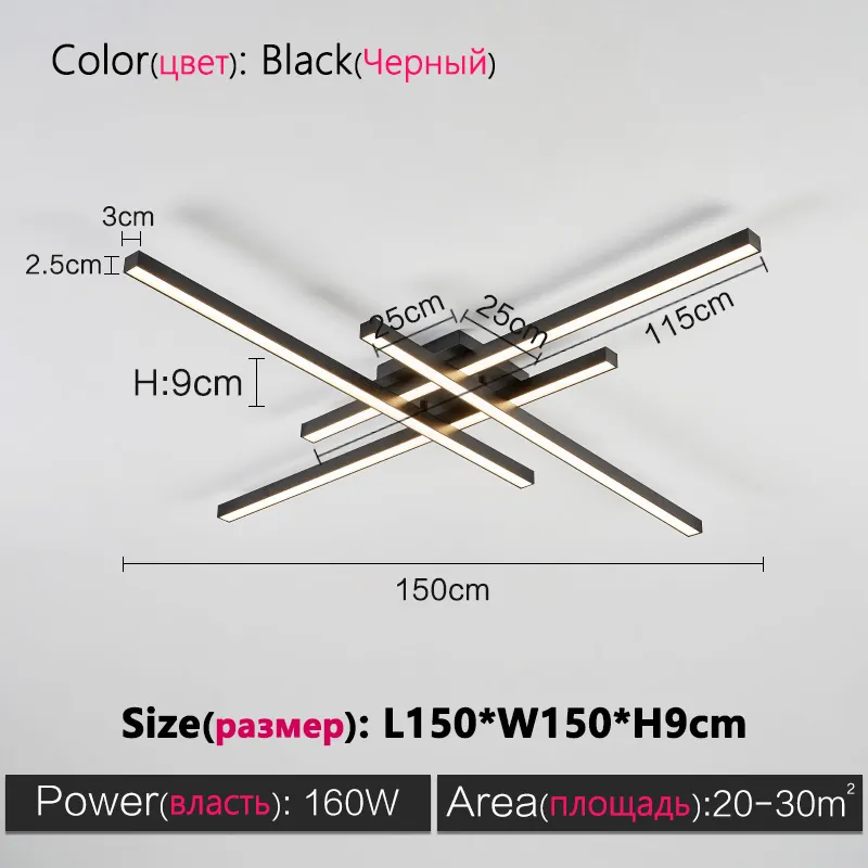 Black chandelier square bedroom lamps living room lamp led ceiling lamp Nordic minimalist creative led ceiling lamp strip lights - Image 14