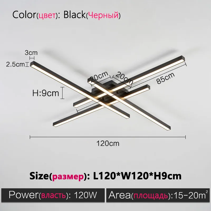 Black chandelier square bedroom lamps living room lamp led ceiling lamp Nordic minimalist creative led ceiling lamp strip lights - Image 13