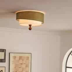 Alternative view of Wabi Sabi Antique Bedroom Ceiling Lights Circular Green/white Cloth Lamp Cafe Kitchen Bedroom Decor Ceiling Lamps Luminaires