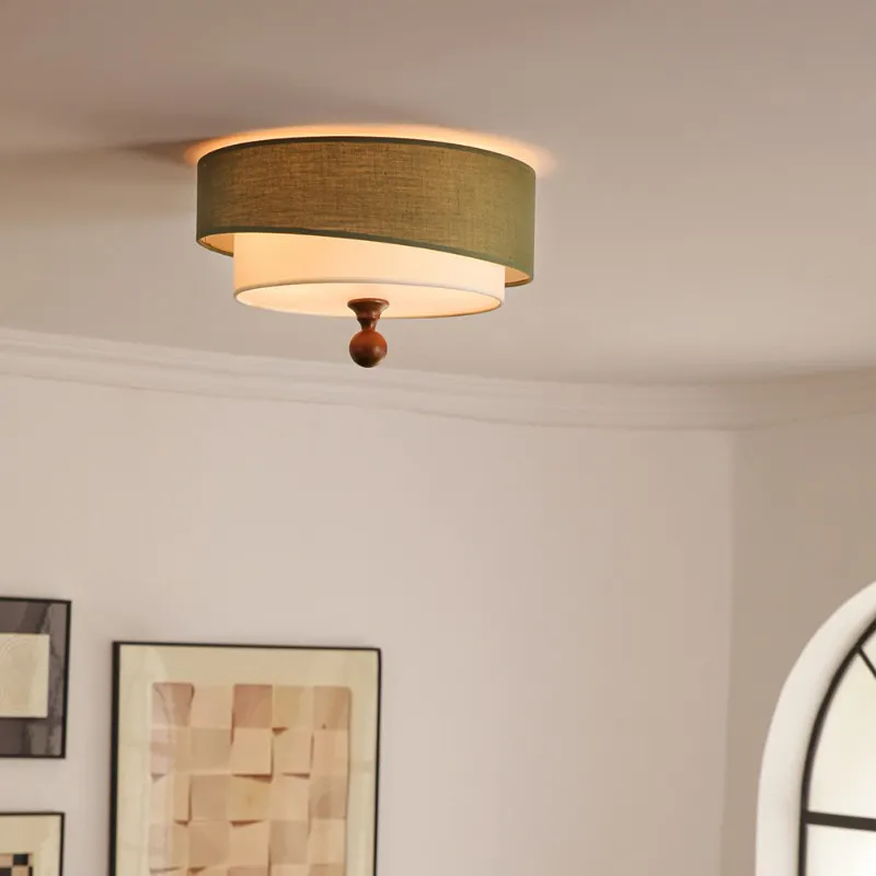 Wabi Sabi Antique Bedroom Ceiling Lights Circular Green/white Cloth Lamp Cafe Kitchen Bedroom Decor Ceiling Lamps Luminaires - Image 2