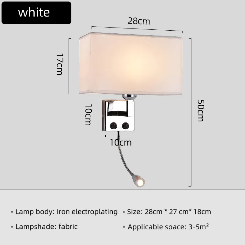 E27 Fabric Wall lamp with Switch LED Spotlight Reading Light Bedroom Study Equipment Hotel Bedhead Nordic Home Decoration Light - Image 7