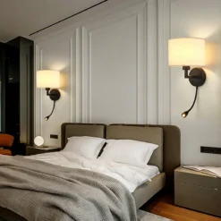 Lámpara de pared de noche con foco giratorio, moderna pantalla de tela, lámpara de lectura, aplique para dormitorio, decoración del hogar, LED E27 - Image 3